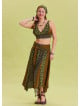 Green Patterned Asymmetrical Skirt with Gipe Detail and Tied Waist 4503